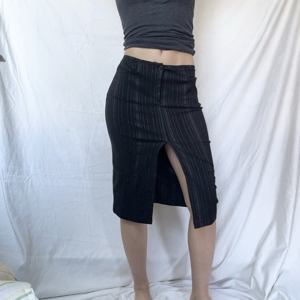 2000s Pinstripe Front Slit Skirt 90s Y2K Grunge Classic Parisian